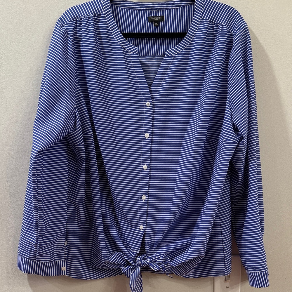 Talbots Blue and White Striped Button-Up Blouse